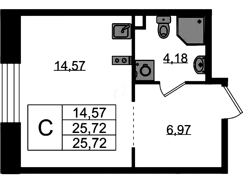 Квартира студия 25.72 м², 1/5 эт., ЖК «Plus Пулковский»